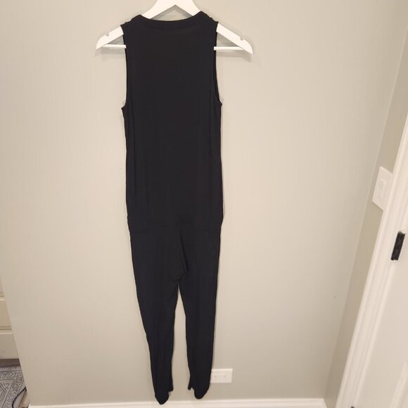 Monrow Jumpsuit Revolve Black Crepe Jogger Tank Cotton Blend - Size S - Picture 2 of 6